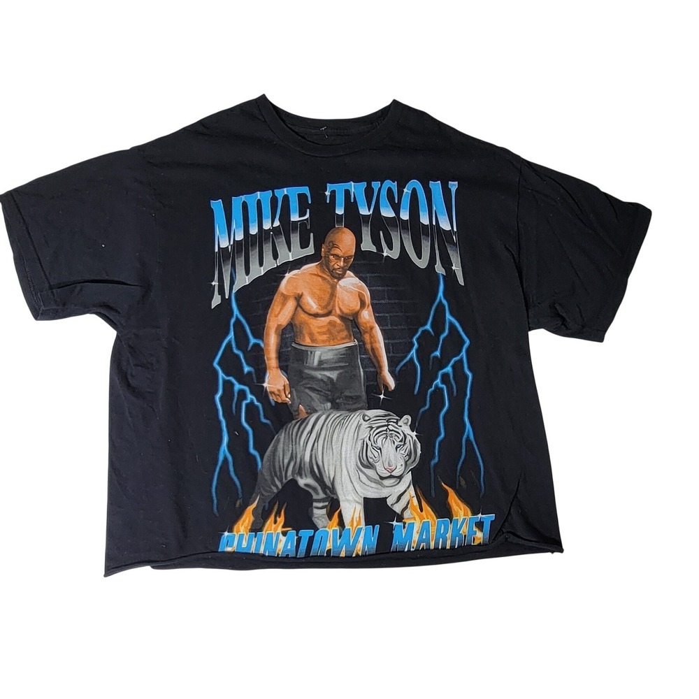 Chinatown Market Mike Tyson White Tiger Graphic T-Shirt Black Cropped XL